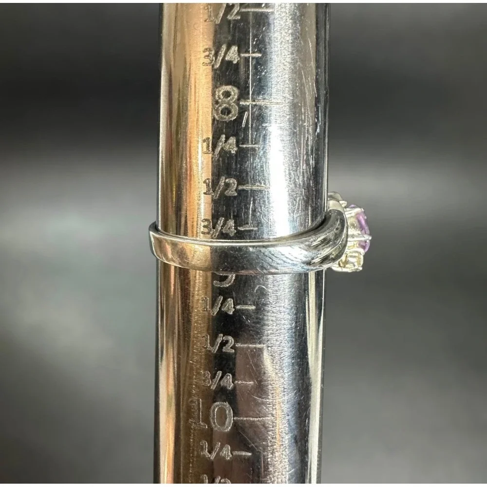 Sterling Silver 925‎ Bypass Ring Oval Purple Gemstone Size 8.75 Swirl Band
